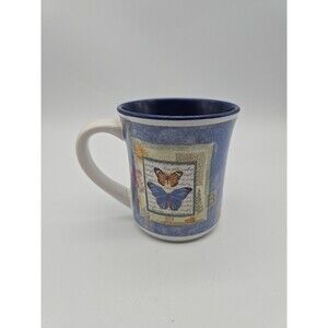 Vintage Butterfly & Flora Entomology Botany Decorative Coffee Mug Cobalt Blue